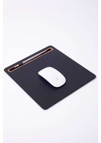 Deri Mousepad Siyah Ahşap Detaylı