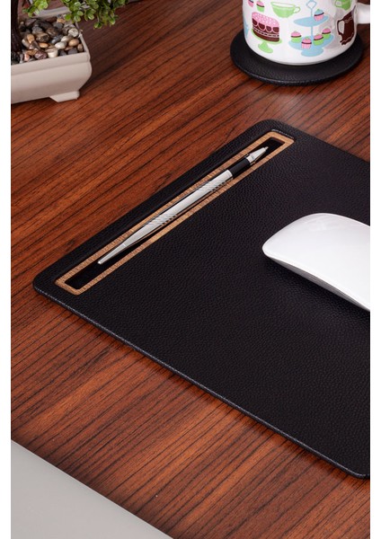 Deri Mousepad Siyah Ahşap Detaylı indirimleri