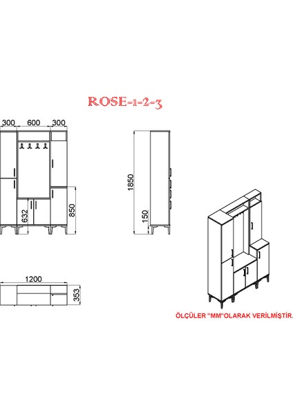 Rose-1-2-3 RS01 Portmanto Vestiyer Ayakkabılık indirimleri