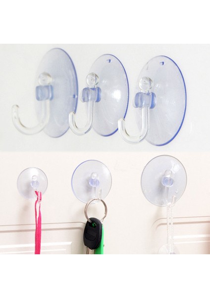 100 Adet Büyük Boy Askılı Vantuz, 3cm Şeffaf Plastik Kancalı Öpücük Vantuz