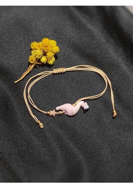 Pembe Flamingo Figürlü El Yapımı Bileklik - Handmade