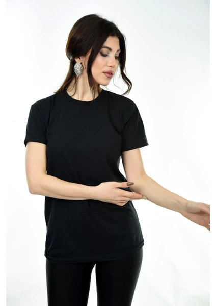 Belifanti Collection Kadın Basic Bisiklet Yaka Kısa Kollu T-Shirt Tişört Siyah