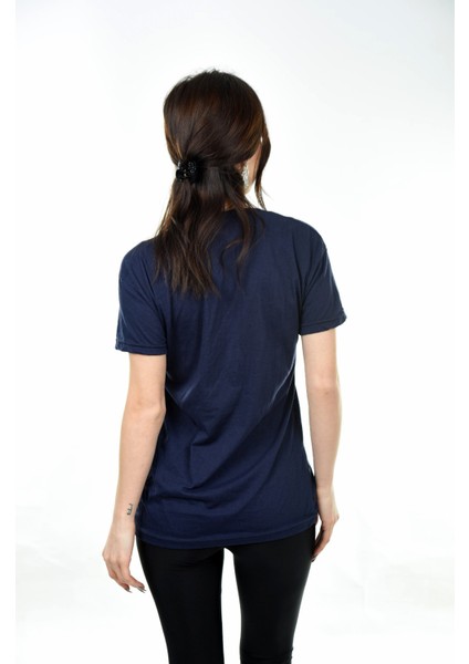V Yaka Basic Kadın Tişört T-Shirt Lacivert modelleri