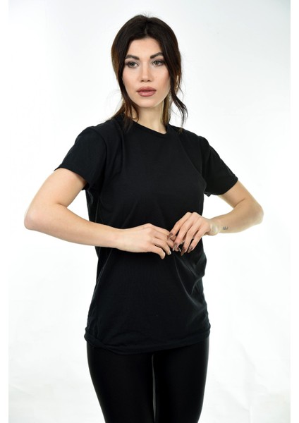 Kadın Basic Bisiklet Yaka Kısa Kollu T-Shirt Tişört Siyah fiyatları