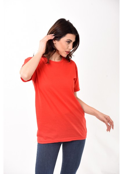 Kadın Basic Bisiklet Yaka Kısa Kollu T-Shirt Tişört Kırmızı fiyatları