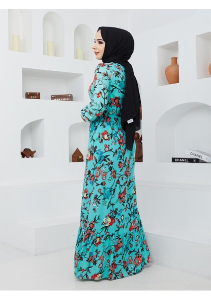 Kadın Modest Basic Pamuklu Viskon Yazlık Düğmeli Çiçek Desenli Uzun Boy Tesettür Elbise fiyatları