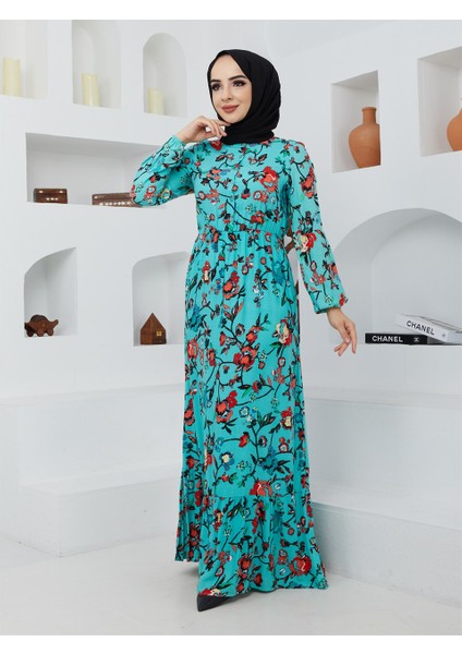 Kadın Modest Basic Pamuklu Viskon Yazlık Düğmeli Çiçek Desenli Uzun Boy Tesettür Elbise modelleri