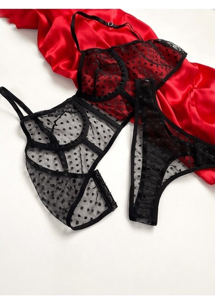 Lila Underwear Puantiyeli Büstiyer Takım