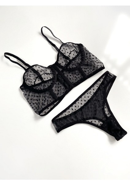 Lila Underwear Puantiyeli Büstiyer Takım