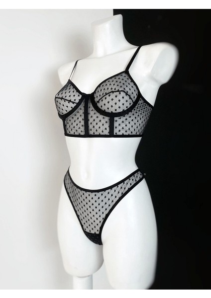 Lila Underwear Puantiyeli Büstiyer Takım