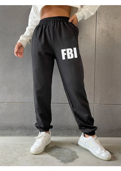 Siyah Kadın Fbı Baskılı Yazlık Eşofman Altı modelleri