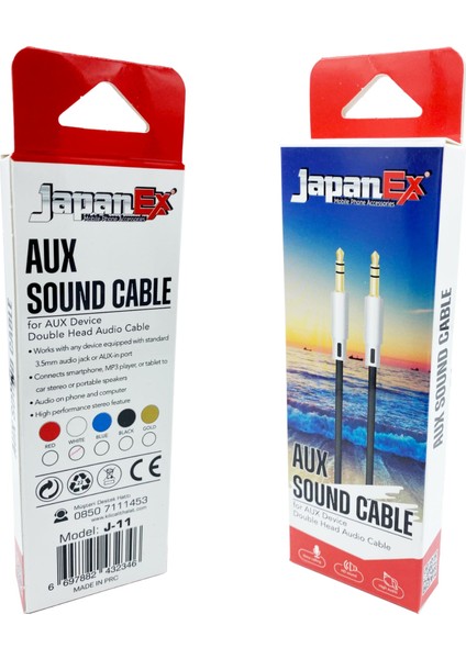 3.5 mm Örgülü Aux Kablosu Japanex J-11 (Siyah - Beyaz)
