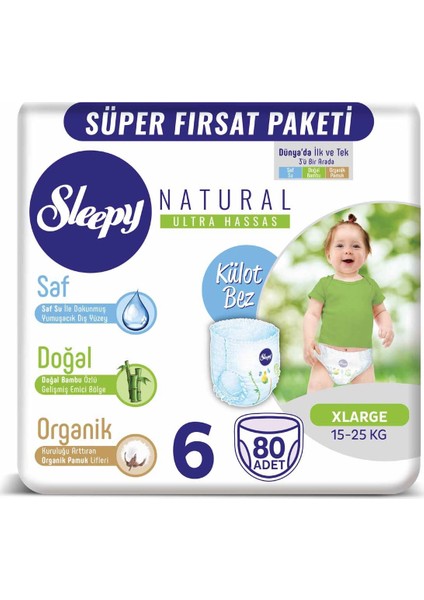 Natural Mega Paket 6 Beden Külot Bez 80 Adet