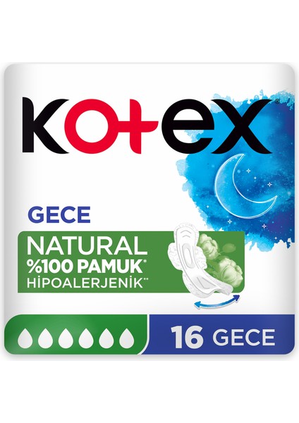 Natural Gece Ped Hipoalerjenik %100 Pamuk 16 Adet Sızıntı Önleyici Özellik