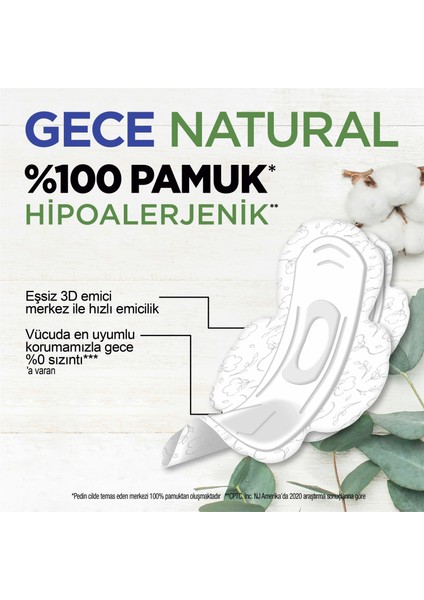 Natural Gece Ped Hipoalerjenik %100 Pamuk 16 Adet Sızıntı Önleyici Özellik modelleri