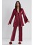 Kadın Kadife Saten 3'lü Pijama Takım 2040 Bordo 2
