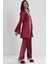 Kadın Kadife Saten 3'lü Pijama Takım 2040 Bordo 3