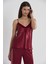 Kadın Kadife Saten 3'lü Pijama Takım 2040 Bordo 5