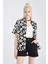 Oversize Fit Floral Keten Karışımlı Kısa Kollu Gömlek Y0803AZ22HS 5