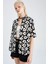 Oversize Fit Floral Keten Karışımlı Kısa Kollu Gömlek Y0803AZ22HS 7