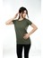 Kadın Basic Bisiklet Yaka Kısa Kollu T-Shirt Tişört Haki 1