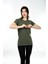 Kadın Basic Bisiklet Yaka Kısa Kollu T-Shirt Tişört Haki 2