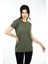 Kadın Basic Bisiklet Yaka Kısa Kollu T-Shirt Tişört Haki 3