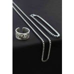 Trend Collection Smile Gülen Yüz Şimşek Motif Ayarlanabilir Gümüş Kaplama Yüzük Küp Bileklik ve Kolye Set