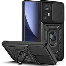 Fibaks Xiaomi Mi 12 Pro Uyumlu Kılıf Kamera Korumalı Sürgülü Yüzüklü Armor Military Tank Zırhlı