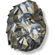 Be Art You Kübik Aslan Kafası Gümüş Eskitme Duvar Heykeli