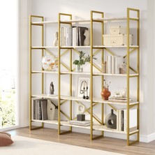 Robin Home Atlantis Gold Metal Kitaplık 5 Raflı Geniş 3 Bölme 175CM Mermer Desen