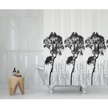 Tropik Home Ağaç Desen Banyo Duş Perdesi-Beyaz Renk Duş Perdesi ve Küvet Perdesi, 180X200 cm Lüx Banyo Perdesi