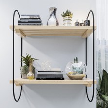 Bino Kitaplık Duvar Rafı Ahşap Salon Banyo Mutfak Rafı 2 Katlı Mat Siyah Paslanmaz Çelik