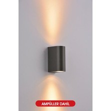 5 Adet Amber Işık Antrasit Kasa Çift Yönlü Dekoratif Iç ve Dış Mekan Duvar Apliği