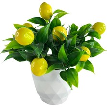Nettenevime Yapay Çiçek Beyaz Saksıda Limon Demeti Dekoratif Masa Çiçeği
