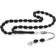 Online Hediye Sepeti 925 Ayar Gümüş Püsküllü Bilek Boy Siyah Sıkma Kehribar Tesbih