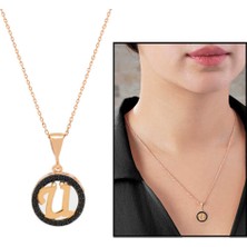 Online Hediye Sepeti 3D Tasarım Siyah Zirkon Taşlı 925 Ayar Gümüş Harf Kolye  Ü