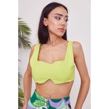 Lime Moda Zincir Detay Büstiyer-Neon Yeşil