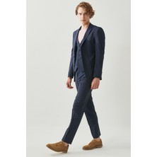 Altınyıldız Classics Erkek Lacivert Slim Fit Dar Kesim Mono Yaka Düz Yelekli Klasik Takım Elbise