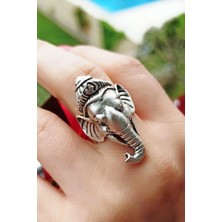 Fildişi Aksesuar Antik Gümüş Kaplama Ganesha Şekilli Ayarlanabilir Unisex Yüzük