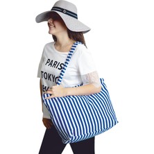 Bay Şapkacı Kadın Çizgili Plaj Çantası 7023