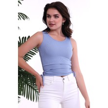 Cotton Mood 22223925 Kaşkorse Yandan Büzgülü Bluz Mavı