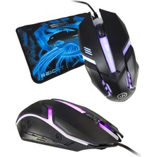 Oyuncu Mouse + Mouse Pad Set, Yüksek Kalite, Rgb Işıklı Gaming Mouse ve 30X24CM Desenli Mousepad