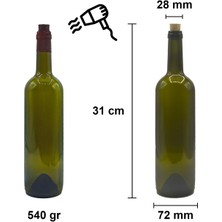 Afracam Şarap Yeşil 750 ml Mantar Tıpalı ve Kapüşonlu Boş Çukur Cam Şişe