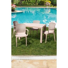 Çavdar Group Violet Rattan 70 x 120 cm Camsız Bahçe Balkon Teras Masa Takımı 4'lü Sandalye