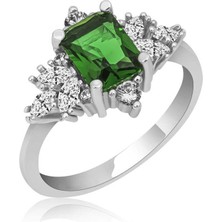 Gumush Gümüş Yeşil Baget Taşlı Kadın Yüzük