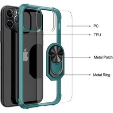 Canpay Apple iPhone 12 Pro Max Uyumlu Kılıf Standlı Yüzüklü Şeffaf Metal Ring Ultra Protective Case