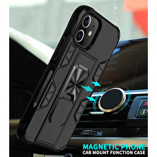 Canpay Apple iPhone 12 Pro Max Uyumlu Kılıf Metal Yüzük Standlı Metal Ring Stand Hard Protective Case