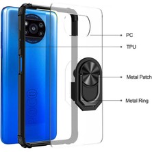 Canpay Xiaomi Poco X3 Pro Uyumlu Kılıf Standlı Yüzüklü Şeffaf Metal Ring Ultra Protective Case