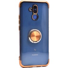 Canpay Huawei Mate 20 Lite Uyumlu Kılıf Yüzüklü Standlı Şeffaf Laser Paint Design Lazer Renk Tasarımı